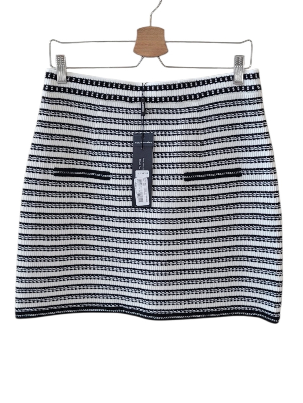 MISOOK Black White Stripe Knit Mini Skirt Size S